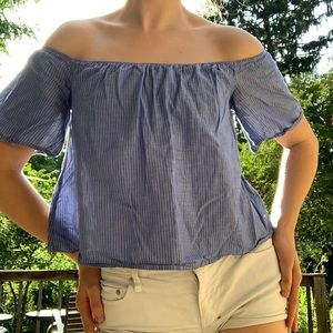 Blue and White Striped Off Shoulder Top
